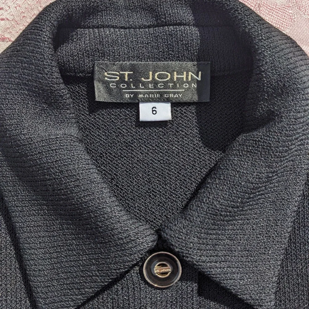 Vintage St John Collection Santana Knit 2 Piece Skirt Suit Set 6 Black Cream - Picture 4 of 16
